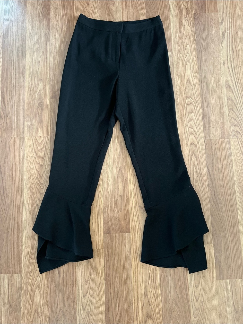 Wayf Black Ruffle-Hem Boot Flare Pants